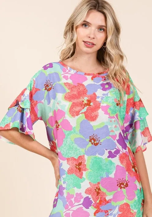 Lazy Summer Days Blue & Green Floral Top