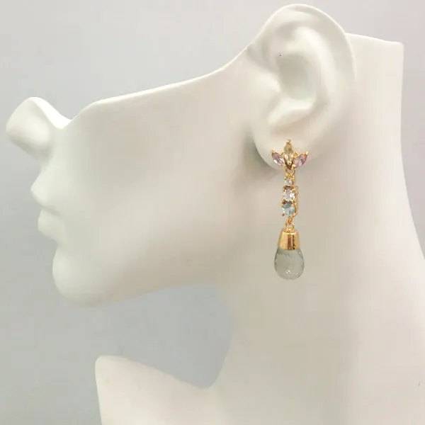 Lemon Quartz and Amethyst Stud with White Topaz, Blue Topaz and Green Amethyst Twinset Earrings