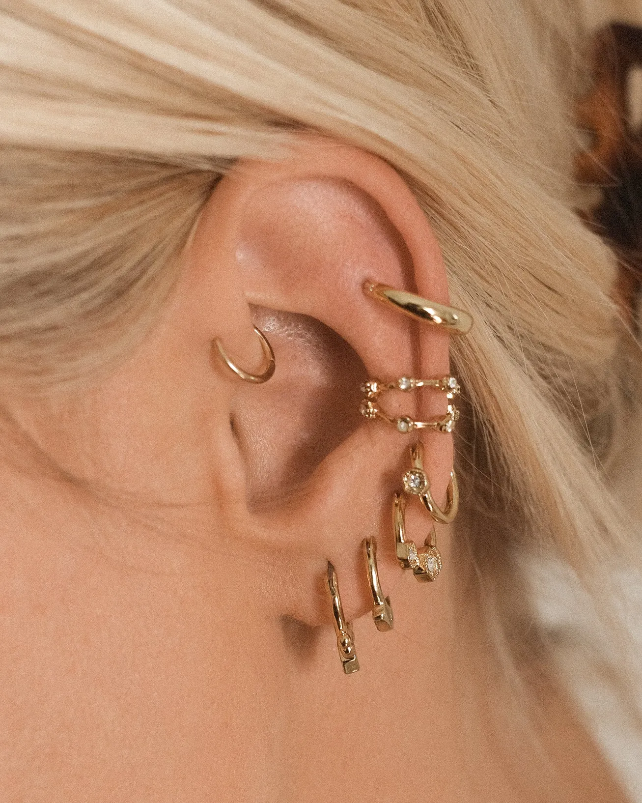 Pave Hex Ear Cuff - Gold