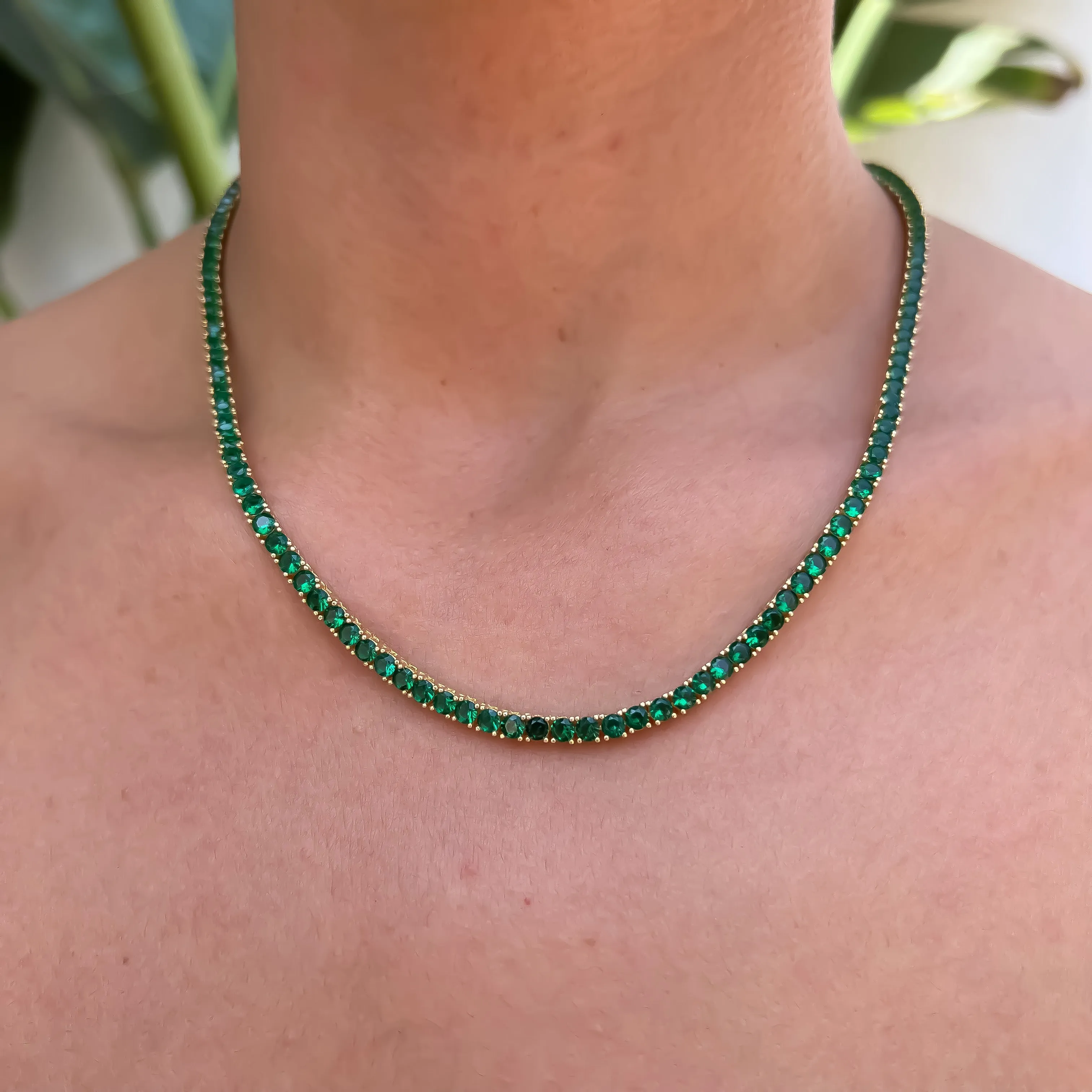 Sterling silver emerald green tennis necklace