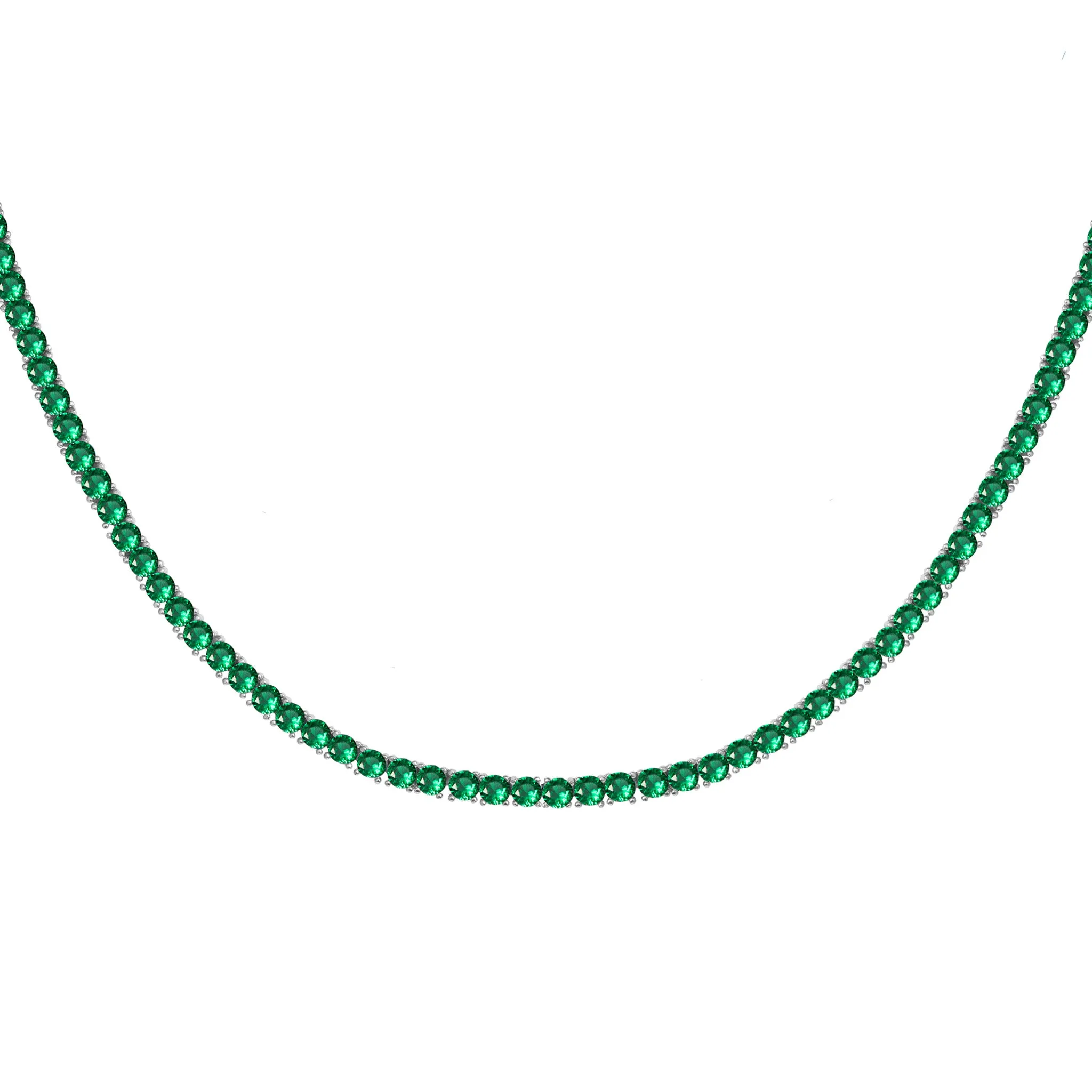 Sterling silver emerald green tennis necklace