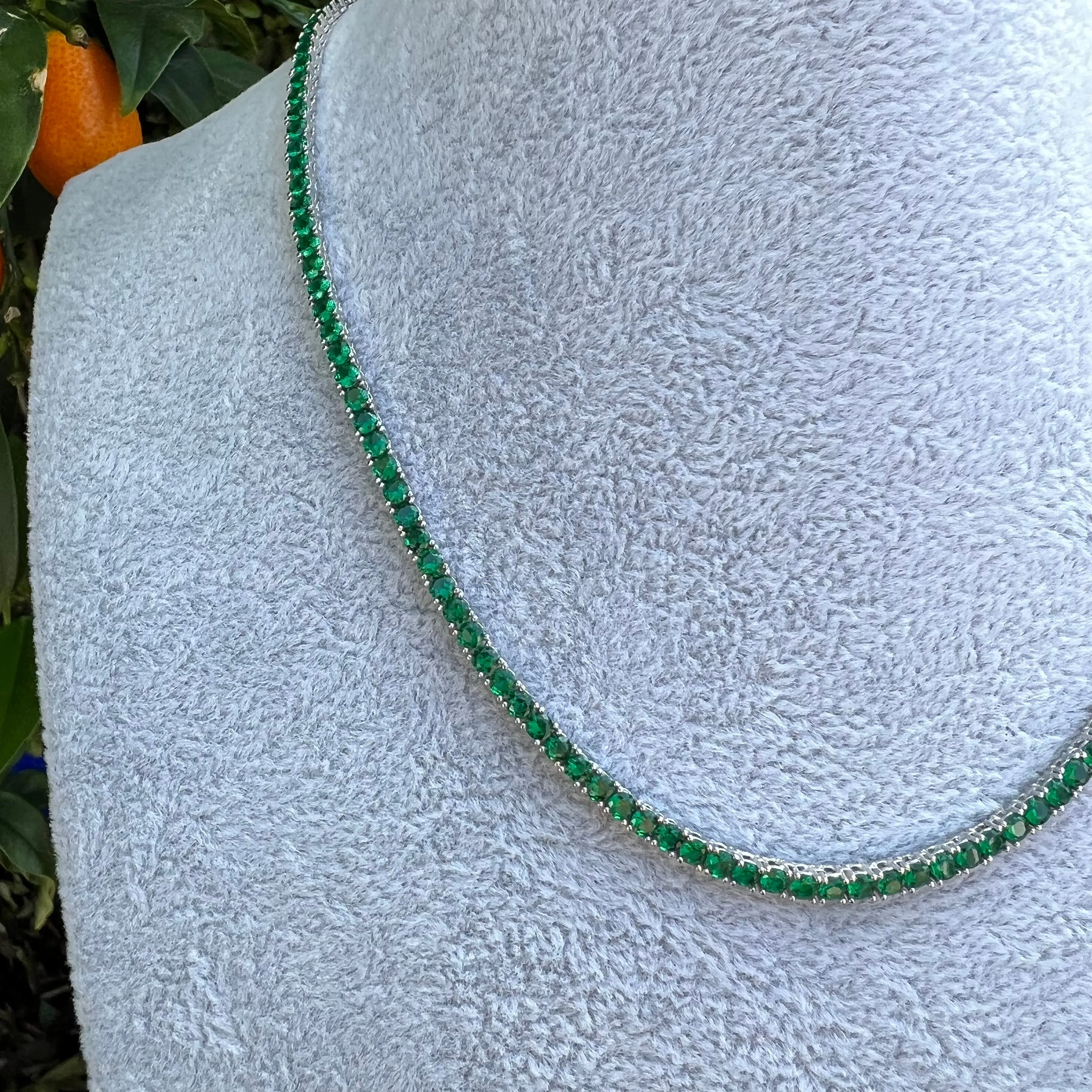 Sterling silver emerald green tennis necklace