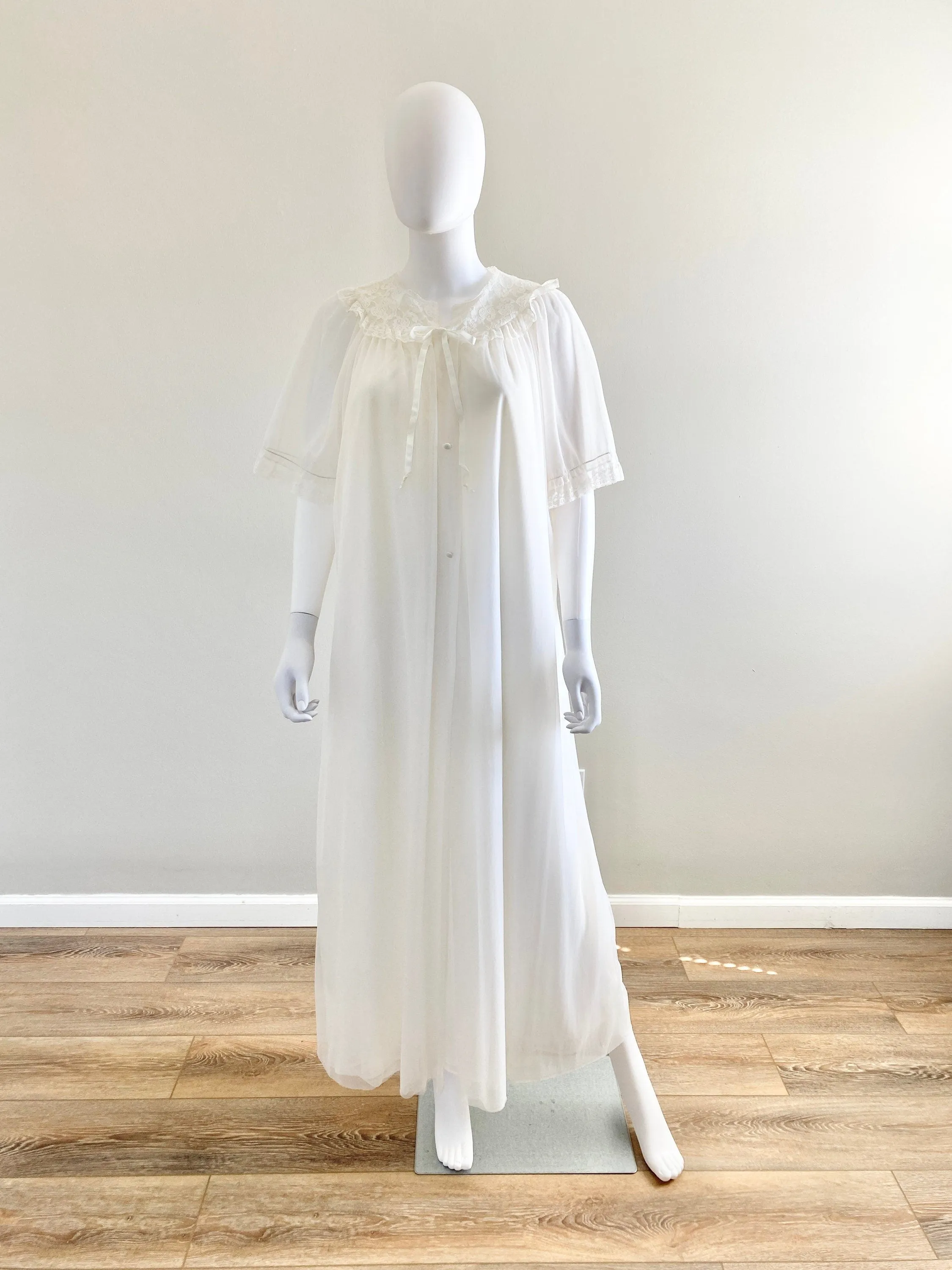 Vintage 1970s Sheer Nightgown and Robe Set / 70s Lingerie / Size L XL